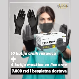 10 Crne rukavice + 4 maskice za lice crne