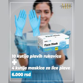 10 Plavih rukavica + 4 maskice za lice plave
