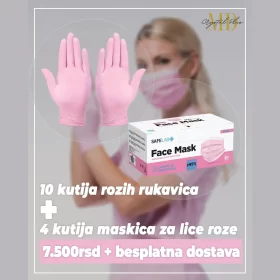 10 rozih rukavica + 4 rozih maskica
