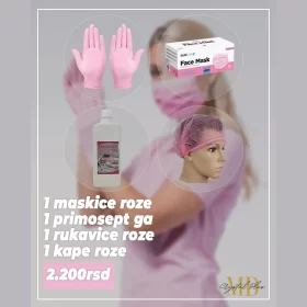 1 maskice roze + 1 primosept ga + 1 rukavice roze +1 kape roze
